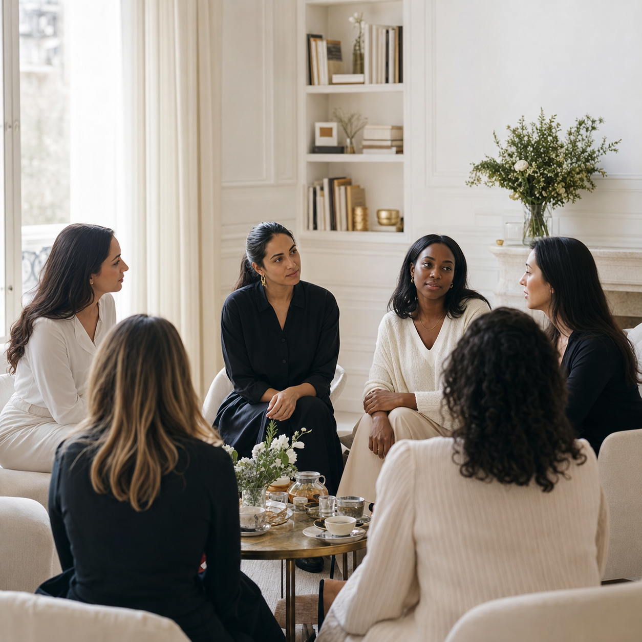 Mulheres reunidas em círculo em um ambiente acolhedor
